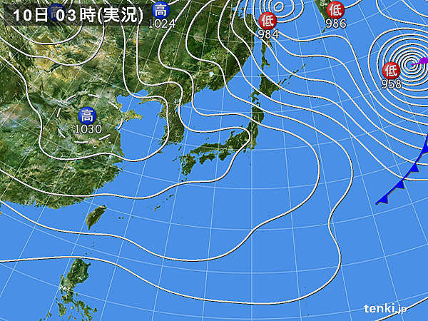 10日　太平洋側にも雲　北海道は吹雪続く