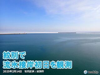 北海道紋別で流氷接岸初日を観測　昨年より19日遅く　平年より6日遅い