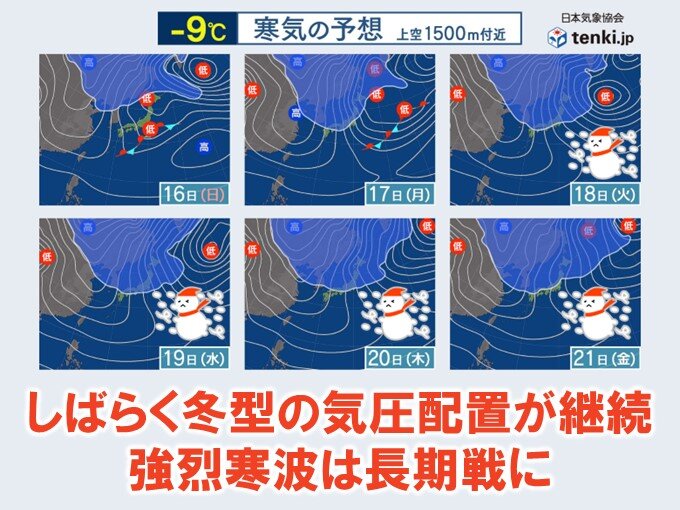 18日頃から強い冬型の気圧配置に