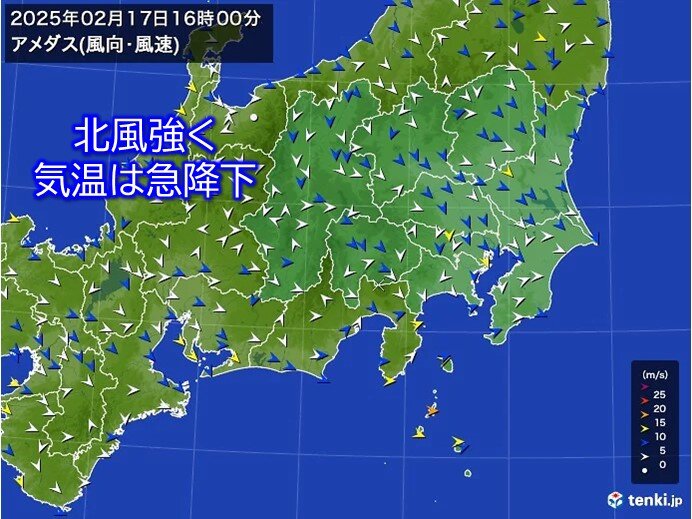 北風ビュービュー　明日の明け方まで強風注意