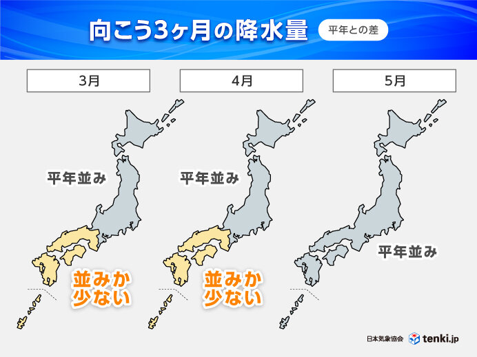降水量は西日本や沖縄・奄美で少ない傾向