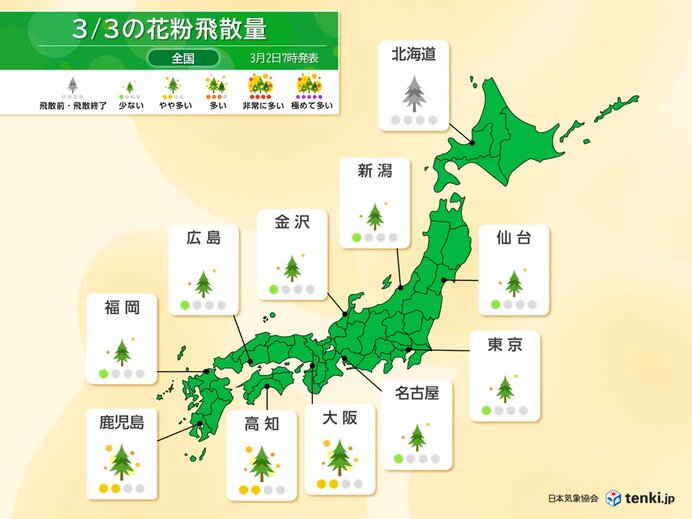 花粉情報　明日3日と明後日4日は小休憩　今週後半は再びスギ花粉が大量飛散