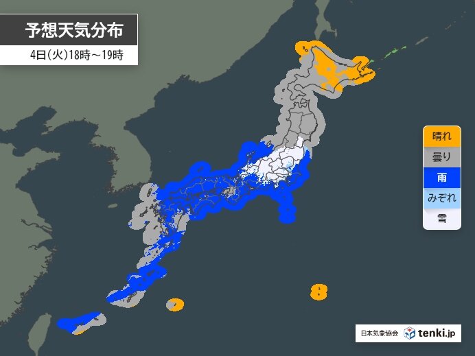 今日4日　九州～東海は雨　関東甲信や東北南部は雪