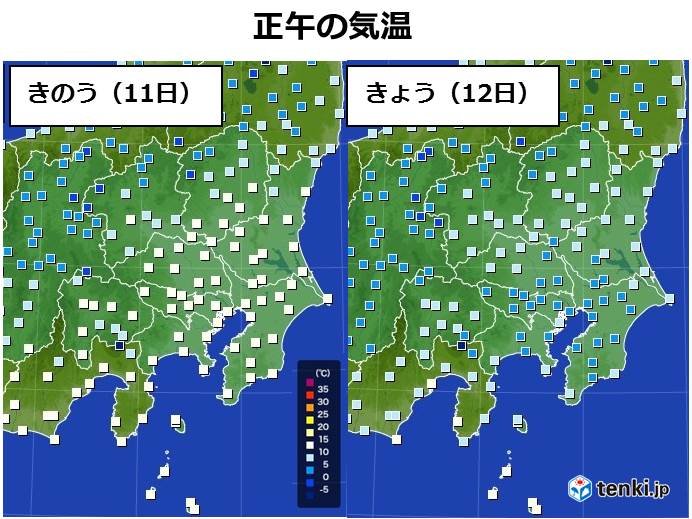 関東南部　正午の気温きのうより7度ほど低く　雪が舞う