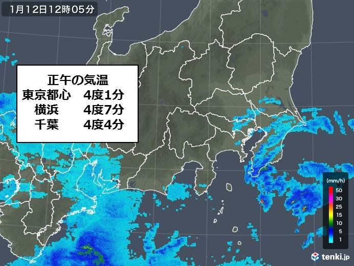 関東南部　正午で5度に届かず　雪が舞う