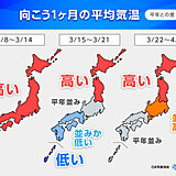 4月上旬にかけて北～東日本は高温　西日本は寒の戻りも　1か月予報