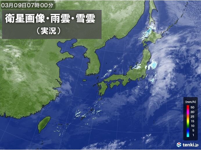 日中は広く晴天　北海道は雪や雨