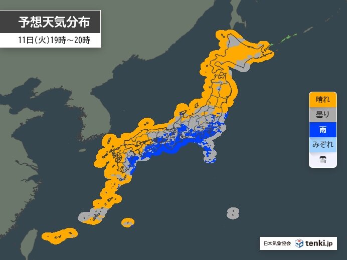 今日11日　九州から関東は所々で雨