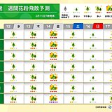 近畿はスギ花粉飛散の最盛期に　14日(金)は広範囲で大量飛散　「極めて多い」所も