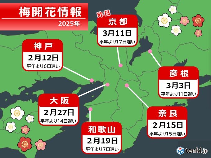 昨日11日　ようやく京都で梅が開花