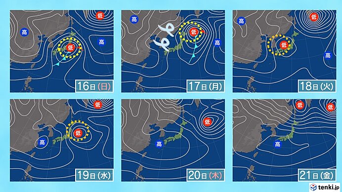 16日(日)は冷たい雨　風も強まる