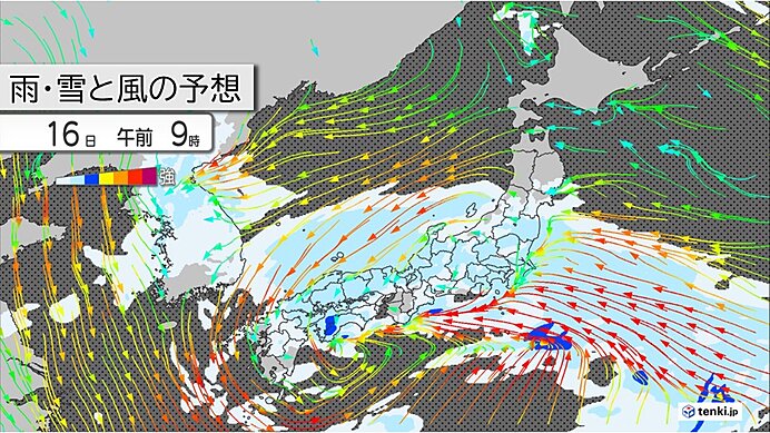 16日(日)にかけて太平洋側中心に雨・風が強まる　九州などで大雨か　冬の寒さ戻る