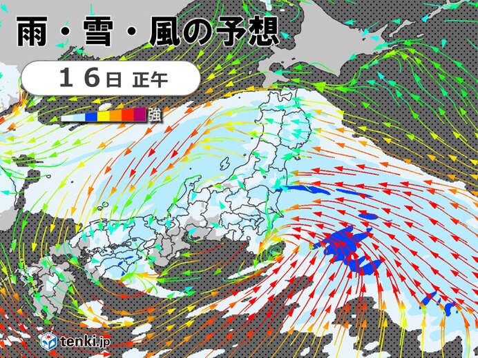 今日16日は全国的に荒天　横殴りの雨や強雨も　17日は北日本で猛吹雪や大雪に警戒