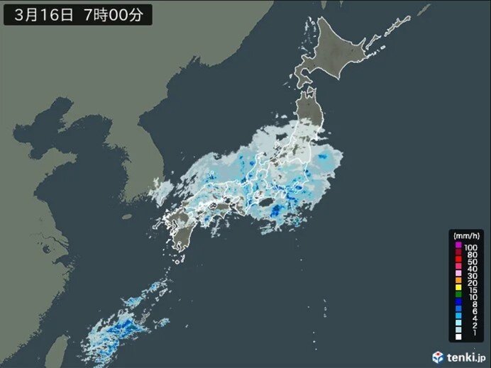 今朝　西～東日本で広く雨　東海と関東甲信の山沿いは雪　河口湖の積雪16センチ