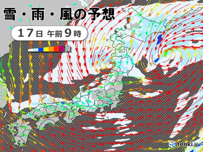 明日17日　北日本は猛吹雪や大雪　東・西日本も北風冷たく　九州は暴風に警戒