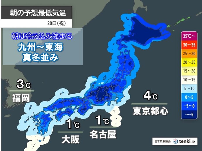 朝は冷え込み強まり名古屋・大阪1℃　東京など日中も寒い