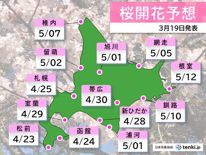 3～4週目(4月5日～18日)　昨年は4月中旬に道内で桜開花　今年はどうなる?