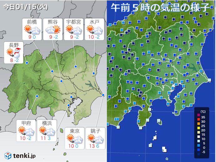 15日　関東　雲多く　雨の降る所も