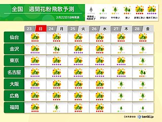 ヒノキ花粉がピークへ　25日は広範囲で「黄砂」が飛来予想　症状の悪化に注意