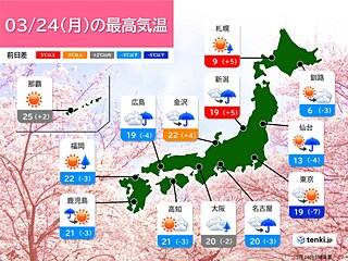 今日24日は関東～九州で急な強い雨・落雷・突風に注意　東北も夜は所々で雨