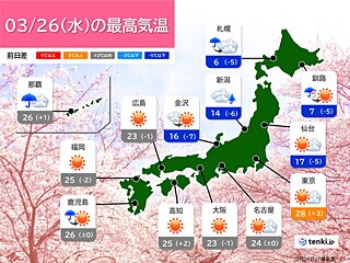 明日26日　北日本は警報級の暴風の恐れ　東・西日本は晴れて夏日も　黄砂の影響続く