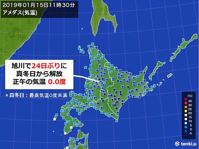 北海道 旭川で24日ぶりに真冬日から解放 日直予報士 2019年01月15日 日本気象協会 Tenki Jp