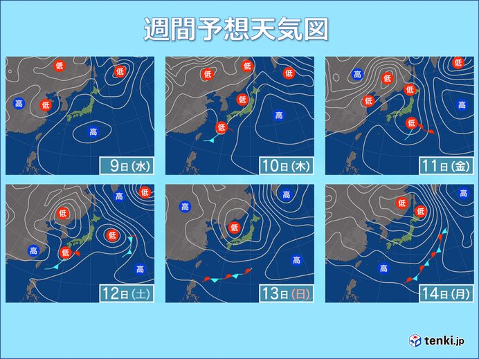 10日(木)はまとまった雨　その後も天気が変わりやすい