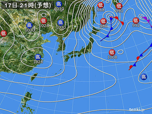 17日　北は冬の嵐　関東は春先の陽気