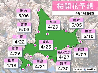 この先1か月は気温高めの北海道　桜前線は明日(18日)に上陸か
