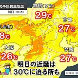 明日1日　近畿は30℃に迫る暑さの所も　ゴールデンウィーク後半は天気が日替わり