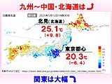 今日12日の関東は日中の気温が大幅ダウン　九州～中国は上昇　北海道では夏日を観測