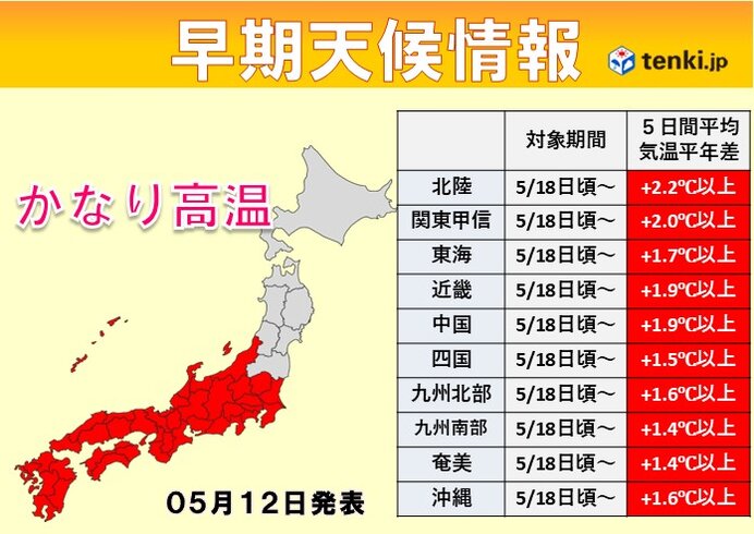 東～西日本と沖縄に「高温に関する早期天候情報」　来週はムシムシとした夏の暑さに