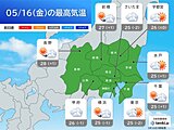 16日の関東　貴重な晴れ間　最高気温25℃以上の夏日に　明日17日は昼過ぎまで雨