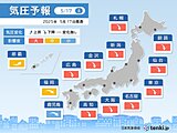 気圧予報　今日17日は気圧低下による体調不良に注意　18日は上昇で影響も