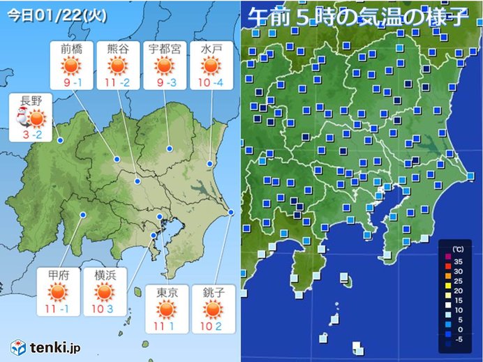 22日　関東　少雨続く　夜まで晴天