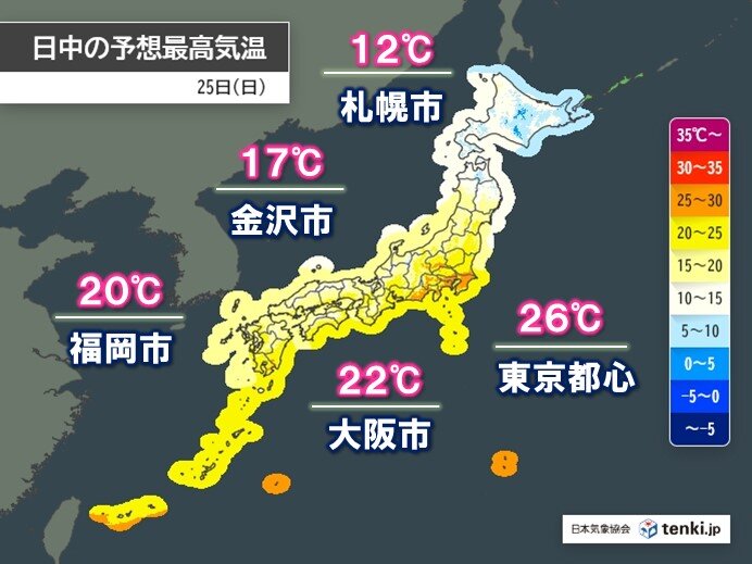 25日(日)の気温　関東はムシムシ　そのほかは暑さ控えめ