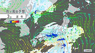3日の午前は西日本・午後は東日本で雨・風が強まる　道路が冠水するほどの激しい雨も