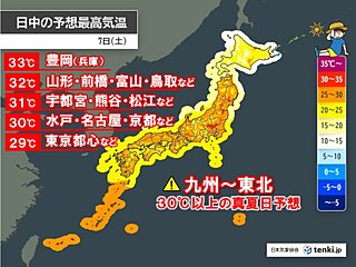 今日7日も午前から気温30℃超え　真夏日続出で一連の暑さピークへ　熱中症リスク大