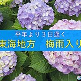 東海地方が梅雨入り　平年より3日遅く　11日にかけて梅雨入り早々の大雨に警戒