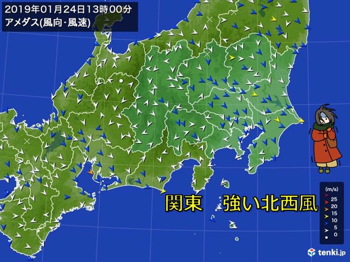 関東　北風ビュービュー　25メートル超も