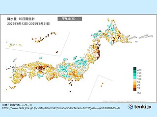 雨の時期なのに全国的に降水量は平年以下　雨が全く降っていない所も
