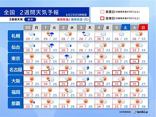 7月3日頃にかけてゲリラ雷雨の恐れ　台風や熱帯低気圧の動向にも注意　2週間天気