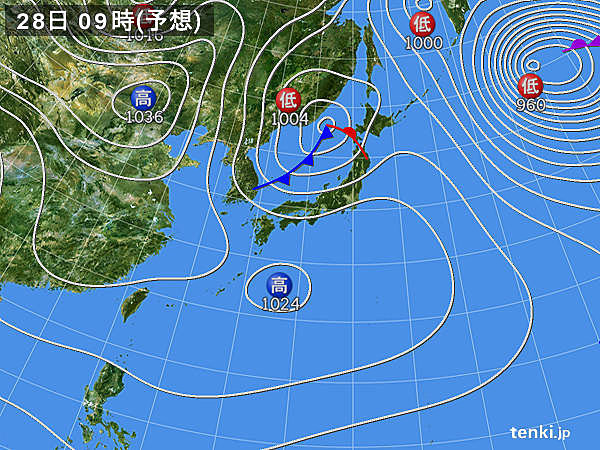 あす28日(月)の天気