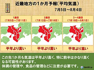 7月も暑さの記録を更新する可能性も　熱中症に厳重警戒を　近畿地方1か月予報