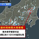 栃木県宇都宮市付近で1時間に約110ミリの猛烈な雨　「記録的短時間大雨情報」