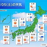 今日5日も広く夏空で猛暑　午後は関東甲信を中心に急な雷雨に注意