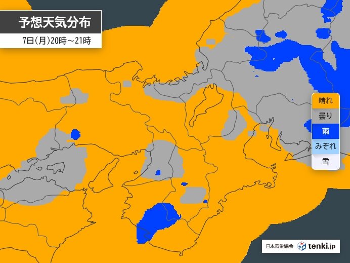 明日7日　夜は曇りや雨の所も