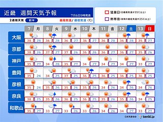今週も急な雨や雷雨に注意　七夕の夜も雨の降る所がありそう　近畿の週間天気