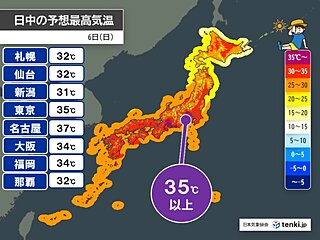 東京都心は今年初の35℃以上猛暑日か　今週は暑さのギアが更に上がる　熱中症に警戒
