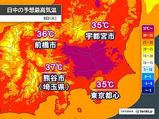 今日8日の関東　強い日差しと猛烈な暑さ　11日以降、猛暑は収まるが蒸し暑さが続く